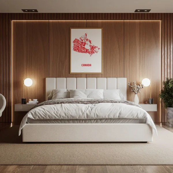 Typographic Illustration of Canada (Red on White). Hand-drawn and printed on high-quality paper