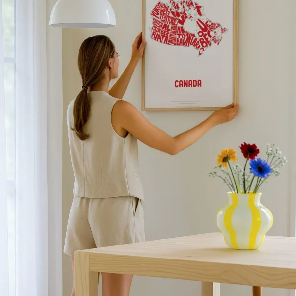 Typographic Illustration of Canada (Red on White). Hand-drawn and printed on high-quality paper